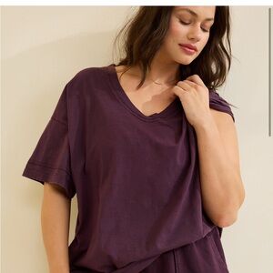 Aerie Voop Oversized Boyfriend Tee V-Neck Deep Plum - XXS